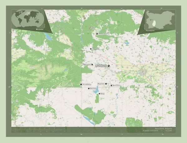 Pazardzhik Bulgária Tartomány Nyílt Utcai Térkép Régió Nagyvárosainak Elhelyezkedése Neve — Stock Fotó