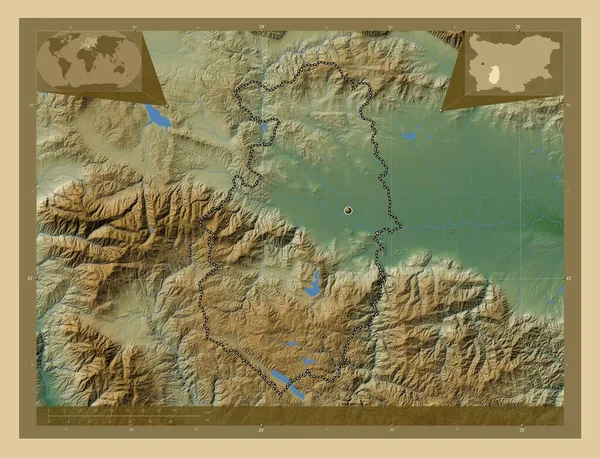 Pazardzhik Provincie Bulharsko Barevná Mapa Jezery Řekami Pomocné Mapy Polohy — Stock fotografie