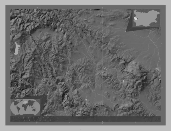 Pernik Provincia Bulgaria Mapa Elevación Escala Grises Con Lagos Ríos —  Fotos de Stock