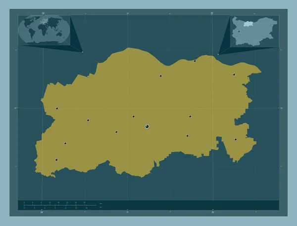 Pleven Province Bulgaria 固体的颜色形状 该区域主要城市的所在地点 角辅助位置图 — 图库照片