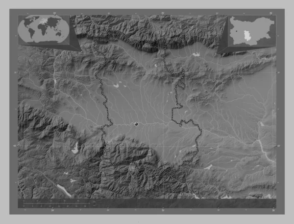 Plovdiv Provincia Bulgaria Mapa Elevación Escala Grises Con Lagos Ríos — Foto de Stock