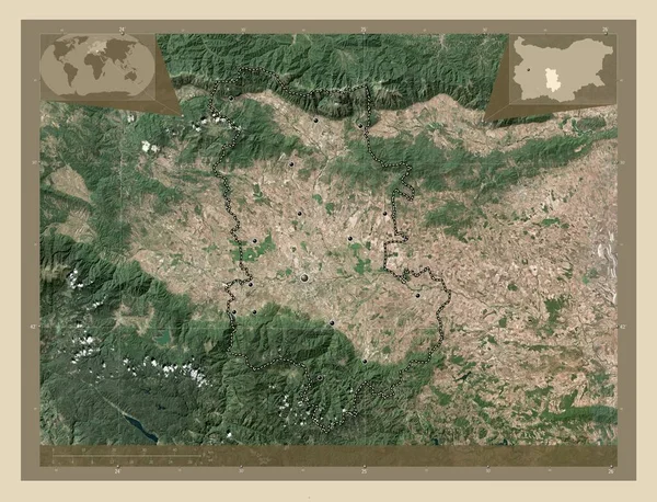 ブルガリアの州 プロヴディフ 高解像度衛星地図 地域の主要都市の場所 コーナー補助位置図 — ストック写真