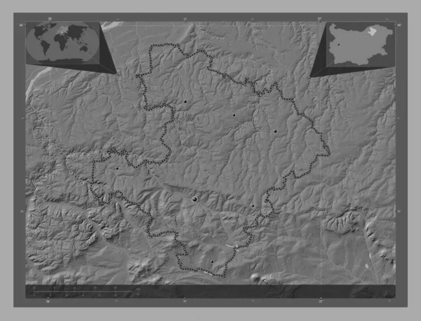 Razgrad Province Bulgaria Bilevel Elevation Map Lakes Rivers Locations Major — Stock Photo, Image