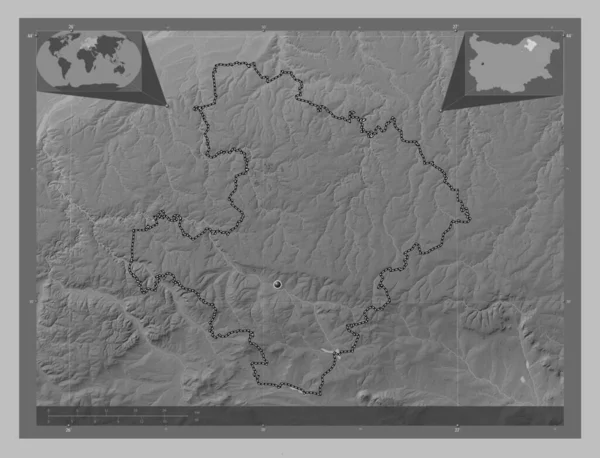 Razgrad Prowincja Bułgarii Mapa Wzniesień Skali Szarości Jeziorami Rzekami Pomocnicze — Zdjęcie stockowe