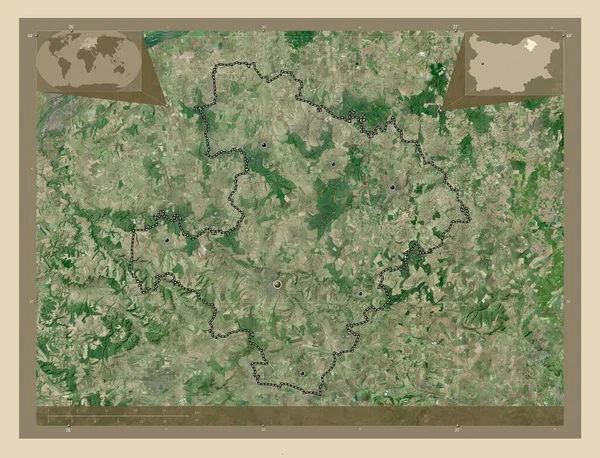 ブルガリアのラズグラード州 高解像度衛星地図 地域の主要都市の場所 コーナー補助位置図 — ストック写真