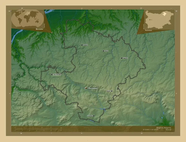 Razgrad Provinsen Bulgarien Färgade Höjd Karta Med Sjöar Och Floder — Stockfoto