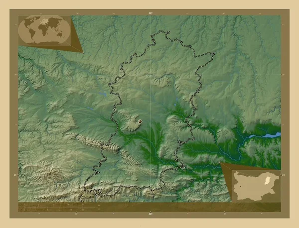 Shumen Province Bulgaria Colored Elevation Map Lakes Rivers Corner Auxiliary — Stock Photo, Image