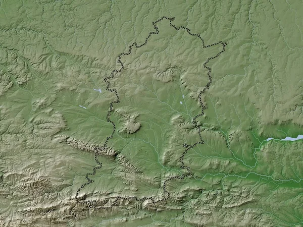 Shumen Bulgaristan Ili Yükseklik Haritası Göller Nehirlerle Wiki Stilinde Renklendirilmiştir — Stok fotoğraf