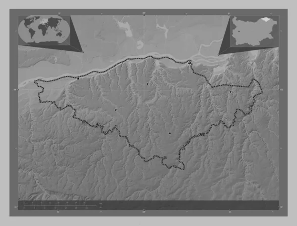 Silistra Província Bulgária Mapa Elevação Escala Cinza Com Lagos Rios — Fotografia de Stock