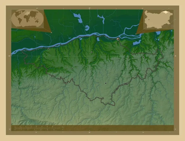 Silistra Provincia Bulgaria Mappa Elevazione Colorata Con Laghi Fiumi Località — Foto Stock