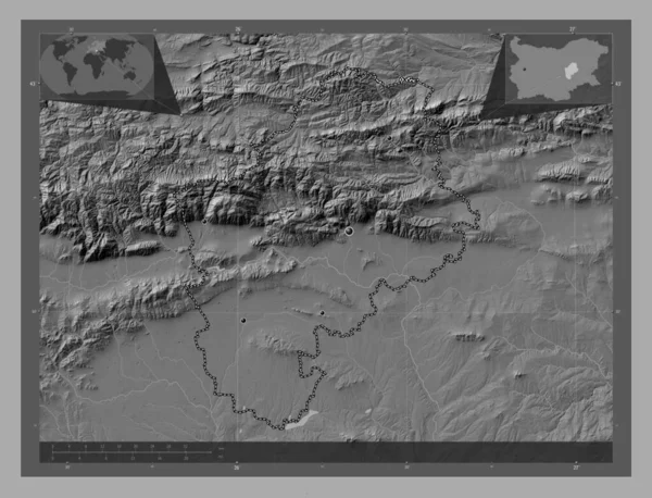 Sliven Prowincja Bułgarii Dwupoziomowa Mapa Jeziorami Rzekami Lokalizacje Dużych Miast — Zdjęcie stockowe