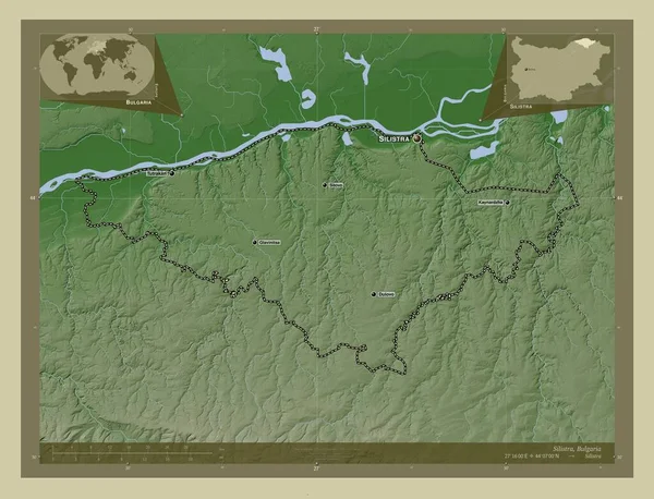 Silistra Bulgaristan Vilayeti Yükseklik Haritası Göller Nehirlerle Wiki Tarzında Renklendirilmiş — Stok fotoğraf