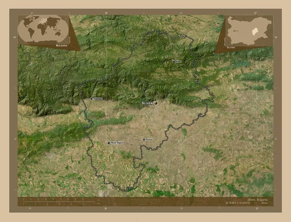 Sliven Provincie Bulharsko Satelitní Mapa Nízkým Rozlišením Umístění Názvy Velkých — Stock fotografie