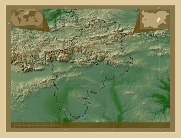 Sliven Provincie Bulharsko Barevná Mapa Jezery Řekami Pomocné Mapy Polohy — Stock fotografie