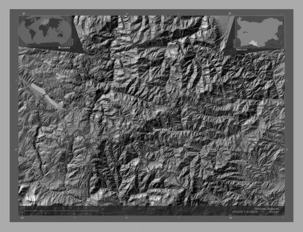 Смолян Провінція Болгарія Білевелівська Карта Висот Озерами Річками Місця Розташування — стокове фото