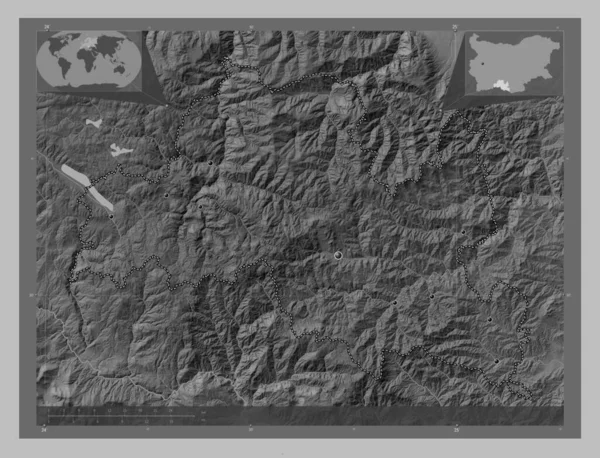 Smolyan Province Bulgaria Grayscale Elevation Map Lakes Rivers Locations Major — Stock Photo, Image