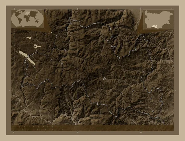 Смолян Провинция Болгарии Карта Высоты Окрашенная Сепиевые Тона Озерами Реками — стоковое фото