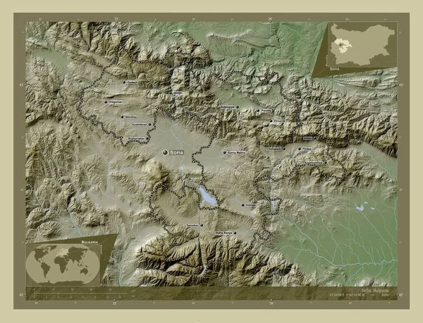 Sofía Provincia Bulgaria Mapa Elevación Coloreado Estilo Wiki Con Lagos — Foto de Stock