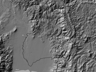 Bubanza, Burundi vilayeti. Gölleri ve nehirleri olan çift seviyeli yükseklik haritası