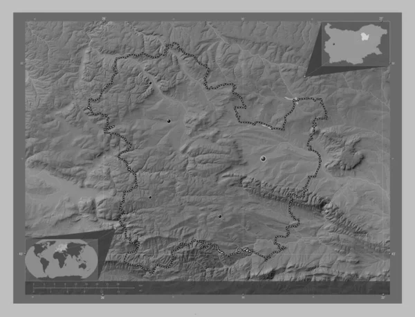 Targovishte Province Bulgaria Grayscale Elevation Map Lakes Rivers Locations Major — Stock Photo, Image