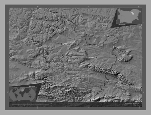 Targovishte Provincia Bulgaria Mapa Elevación Bilevel Con Lagos Ríos Ubicaciones — Foto de Stock