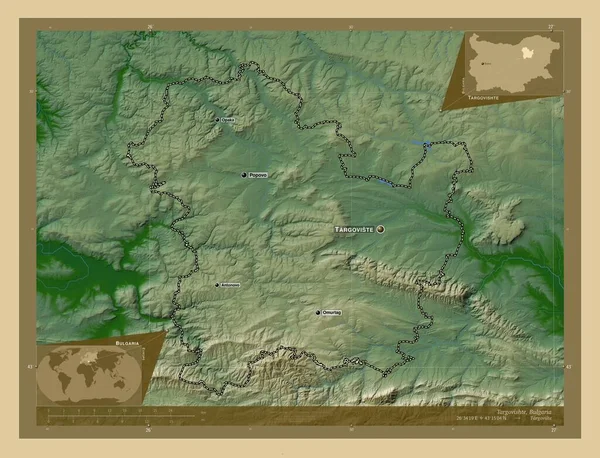 Targovishte Province Bulgarie Carte Altitude Colorée Avec Lacs Rivières Emplacements — Photo