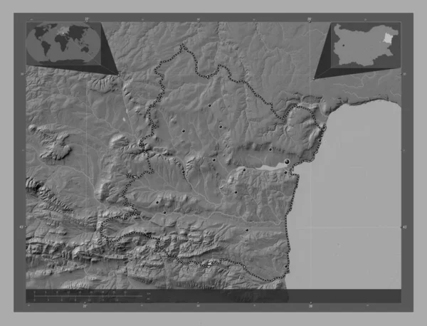 Varna Provincia Bulgaria Mapa Elevación Bilevel Con Lagos Ríos Ubicaciones —  Fotos de Stock