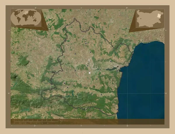 Varna Provincia Bulgaria Mapa Satelital Baja Resolución Ubicaciones Las Principales — Foto de Stock