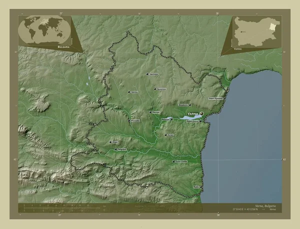 Βάρνα Επαρχία Της Βουλγαρίας Υψόμετρο Χάρτη Χρωματισμένο Στυλ Wiki Λίμνες — Φωτογραφία Αρχείου