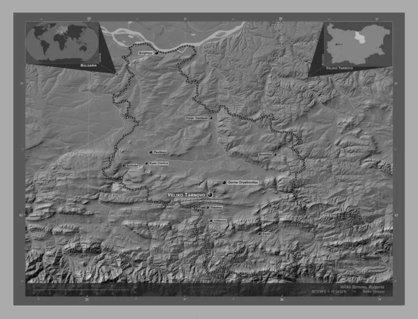 Veliko Tarnovo Provincie Bulgarije Hoogteplattegrond Met Meren Rivieren Locaties Namen — Stockfoto