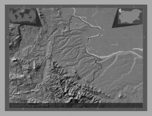 Vidin Provincia Bulgaria Mapa Elevación Bilevel Con Lagos Ríos Ubicaciones — Foto de Stock