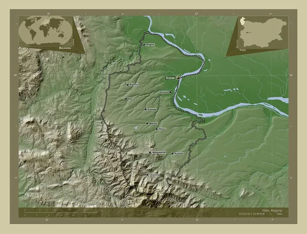 Vidin Bulgaristan Vilayeti Yükseklik Haritası Göller Nehirlerle Wiki Tarzında Renklendirilmiş — Stok fotoğraf