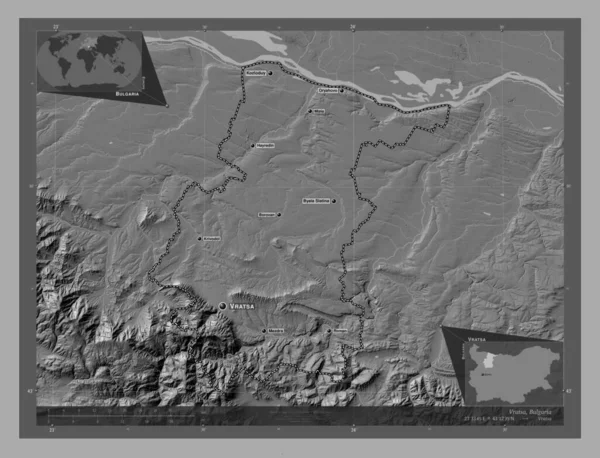 Vratsa Provincia Bulgaria Mapa Elevación Bilevel Con Lagos Ríos Ubicaciones — Foto de Stock