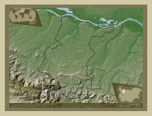 Vratsa Prowincja Bułgarii Mapa Wzniesień Kolorowa Stylu Wiki Jeziorami Rzekami — Zdjęcie stockowe