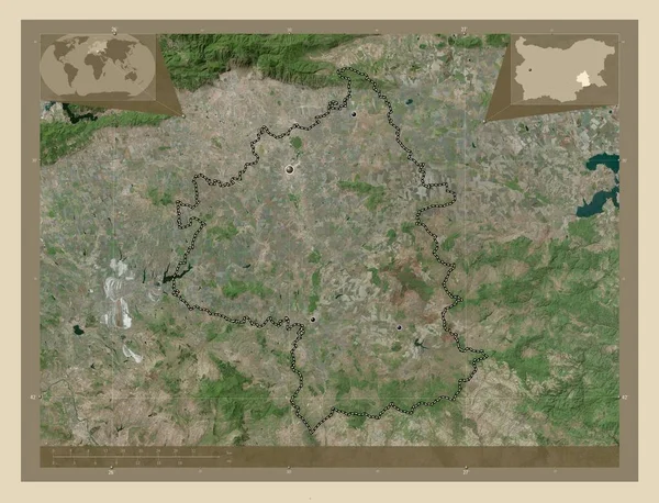 ブルガリア共和国のヤモール県 高解像度衛星地図 地域の主要都市の場所 コーナー補助位置図 — ストック写真