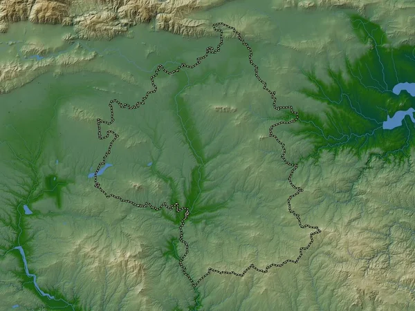 ブルガリア共和国のヤモール県 湖や川と色の標高マップ — ストック写真