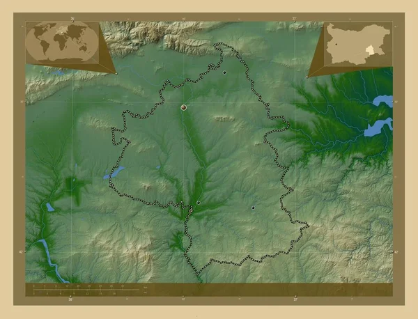 Ямбол Провінція Болгарія Кольорові Карти Висот Озерами Річками Розташування Великих — стокове фото