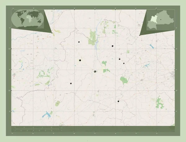ブルキナファソの地域 ブール ムーン ストリートマップを開く 地域の主要都市の場所 コーナー補助位置図 — ストック写真