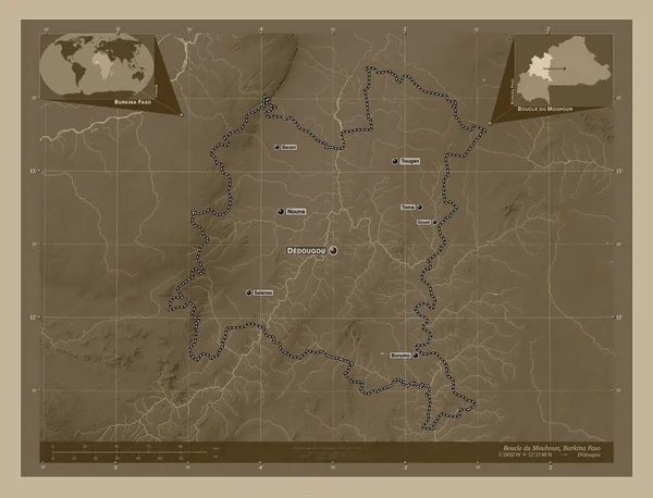 Boucle Mouhoun Region Burkina Faso Mapa Elewacji Kolorowe Sepia Dźwięki — Zdjęcie stockowe