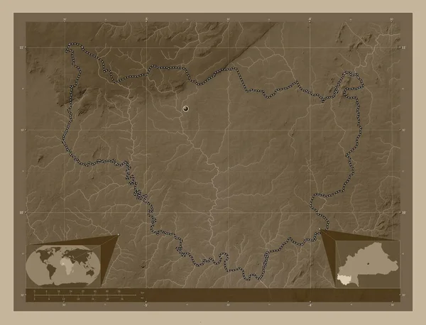 Cascades Burkina Faso Bölgesi Yükseklik Haritası Sepya Tonlarında Göller Nehirlerle — Stok fotoğraf