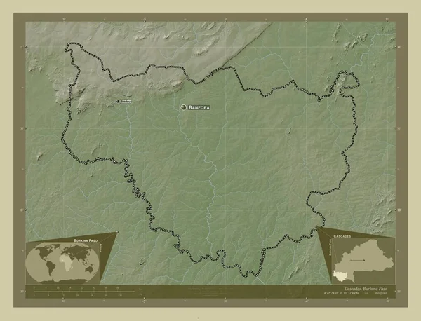 Cascades Περιφέρεια Μπουρκίνα Φάσο Υψόμετρο Χάρτη Χρωματισμένο Στυλ Wiki Λίμνες — Φωτογραφία Αρχείου