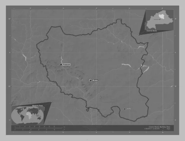 Центр Норд Буркина Фасо Карта Высот Оттенках Серого Озерами Реками — стоковое фото