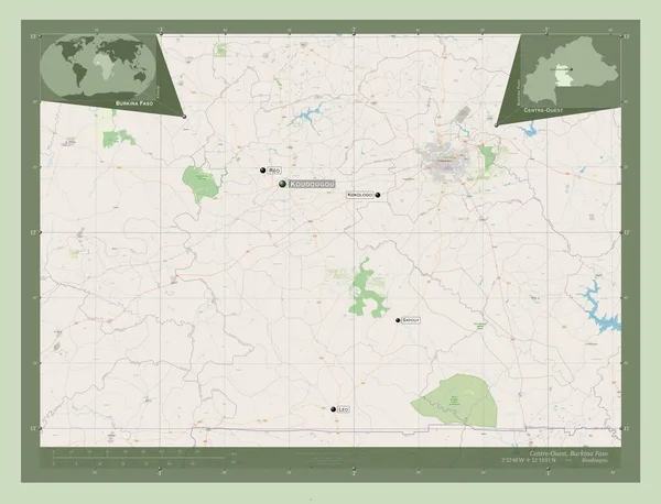 Centre Ouest Region Burkina Faso Otwórz Mapę Ulic Lokalizacje Nazwy — Zdjęcie stockowe