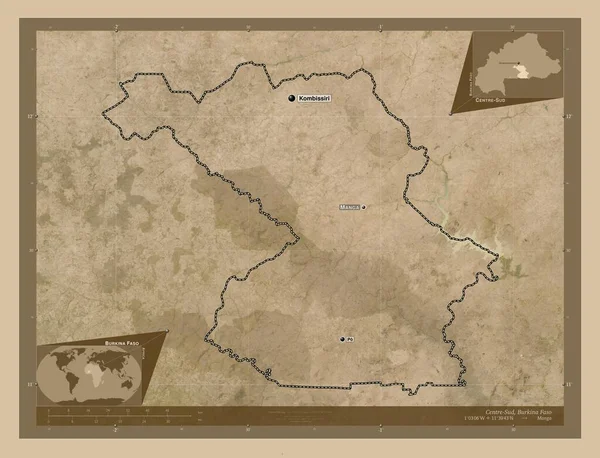 Centre Sud Περιφέρεια Μπουρκίνα Φάσο Δορυφορικός Χάρτης Χαμηλής Ανάλυσης Τοποθεσίες — Φωτογραφία Αρχείου