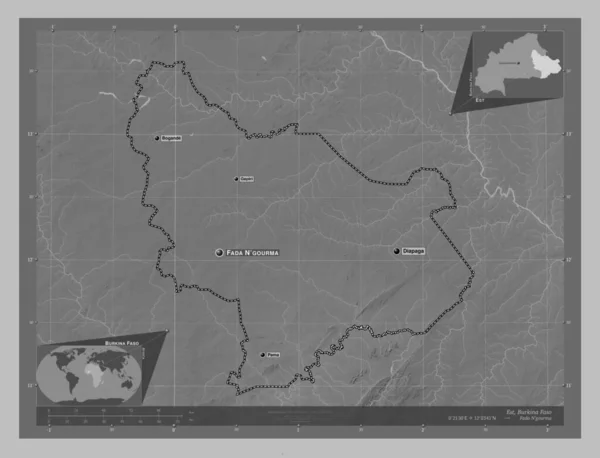 Est Regionen Burkina Faso Grayscale Höjdkarta Med Sjöar Och Floder — Stockfoto