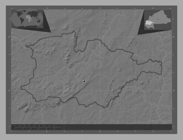 布基纳法索地区上巴萨斯省 带湖泊和河流的比尔维尔高程图 角辅助位置图 — 图库照片
