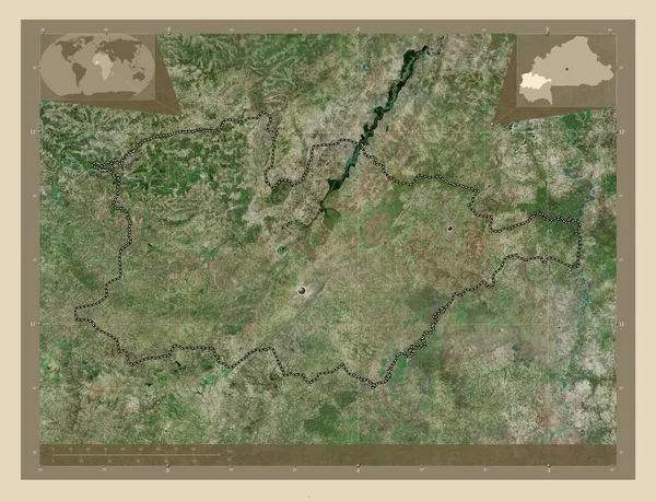 ブルキナファソの地域のオートバシン 高解像度衛星地図 地域の主要都市の場所 コーナー補助位置図 — ストック写真