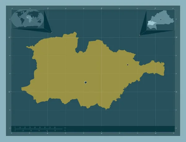 ブルキナファソの地域のオートバシン しっかりした色の形 地域の主要都市の場所 コーナー補助位置図 — ストック写真