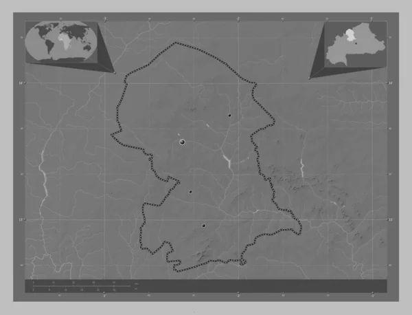Nord Region Burkina Faso Grayscale Elevation Map Lakes Rivers Locations — Stock Photo, Image