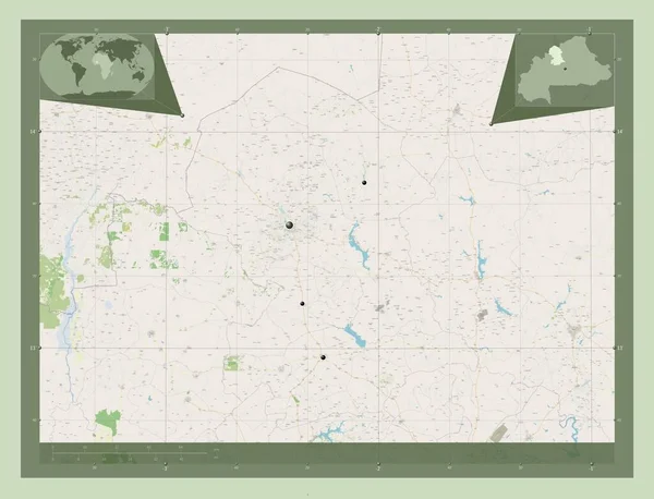 布基纳法索北部 开放街道地图 该区域主要城市的所在地点 角辅助位置图 — 图库照片